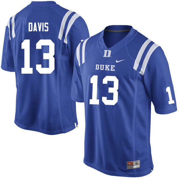 Men #13 Tony Davis Duke Blue Devils College Football Jerseys Sale-Blue